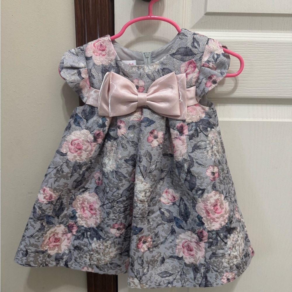 Floral Kids Dress with Pink Bow